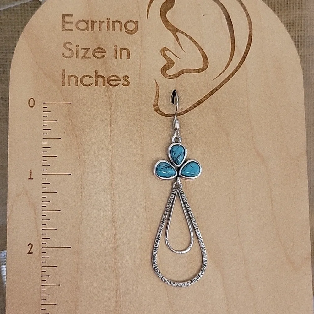 DOUBLE TEARDROP HOWLITE DROP EARRINGS - Picture 4 of 7